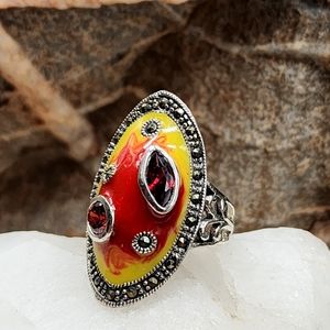 Sterling Silver Ring 925 Pink Spinel/Red Garnet Gem Designer Silversmith